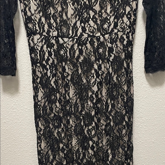 Venus Couture Black & Cream Fishtail Lace Dress Evening Gown Size 10 - Picture 3 of 13